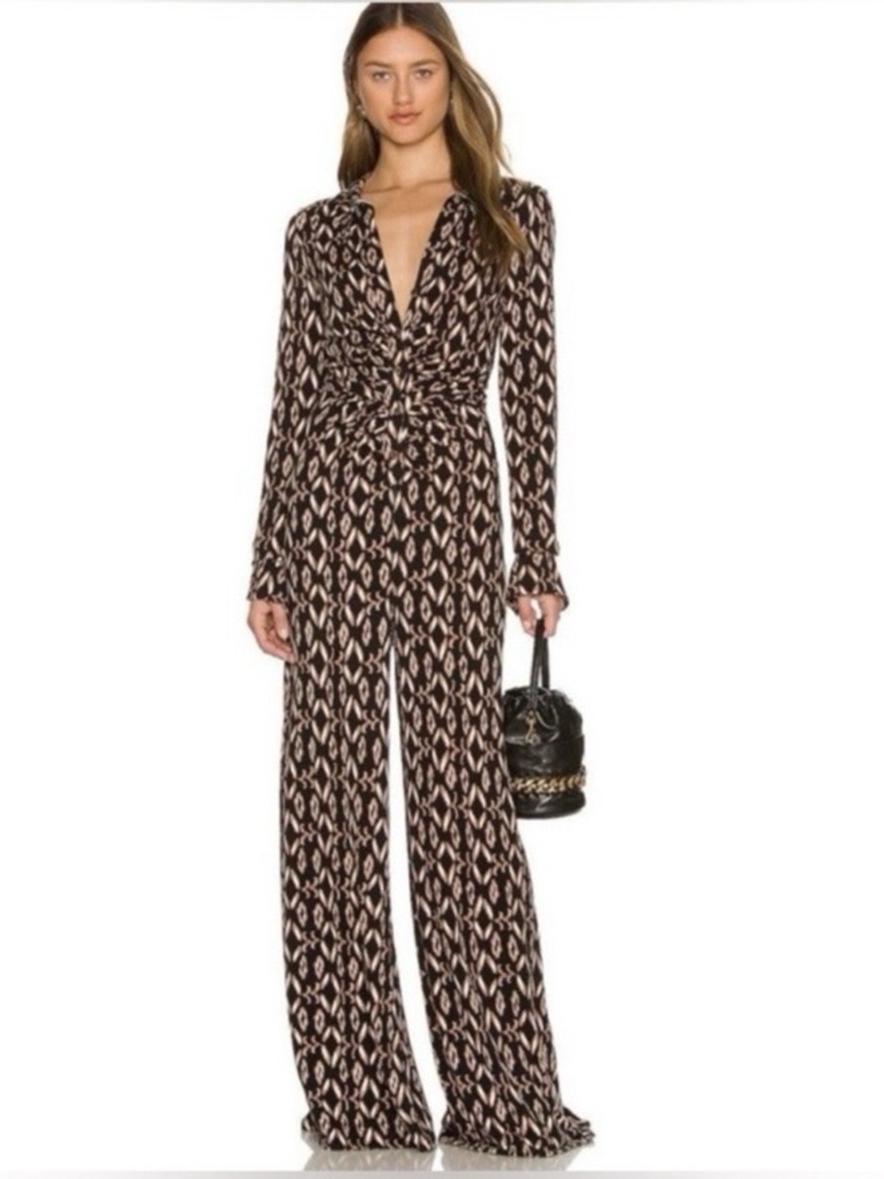1018. FREE PEOPLE Shayla Wide Leg Jumpsuit in Black Multi Combo Sz M NWOT